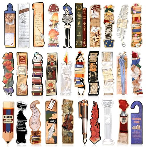 MWOOT 30 Stück Vintage Papier Lesezeichen, Lesezeichen für Leseliebhaber Set, Schädel Federn Einseitige Markierungslesezeichen für Männer und Frauen, Halloween (ca. 15x4cm)