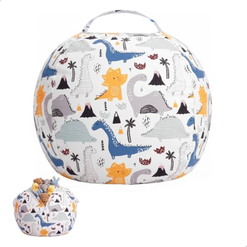 Grande Puff Sillón, 23 Pulgadas Funda Puf, Bolsa Almacenamiento Juguetes Felpa, Funda para Silla de Puf, Lavable, con Cremallera, Suave y Cómodo, Sin Relleno, Estilo Dinosaurio, Almacena Juguetes