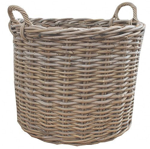 Katie Jane HOME Grey & Buff Rattan Round Wicker Log Storage Basket X Large