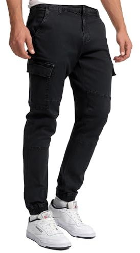 Indicode Herren August Cargohose aus Baumwolle mit 6 Taschen | Cargo Chino Hose f. Männer Black, M