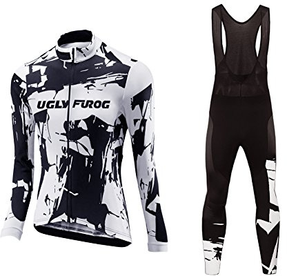 UGLY FROG Radtrikot Damen Set Fahrradbekleidung Frühling Herbst Fahrradtrikot Langarm und Radhose mit 3D Sitzpolster Streifen