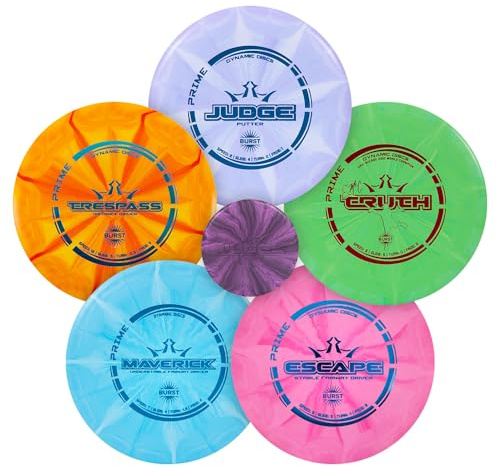 Dynamic Discs Prime Burst 5 Disc Golf Set | Includes Putter, Midrange, 2X Fairway & Driver + Mini Marker | Disc Golf Accessories for Beginners | 170-176g | Beginner Pack for Amateurs