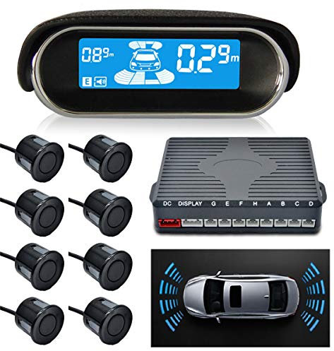 Maso N8P4L Parksensor, Dual-Core, Vorder- und Rückfahrradar-System, LCD-Display, 4 Sprachen, umschaltbar mit 8 schwarzen Sensoren