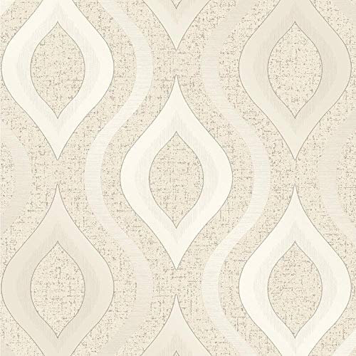 Cream Gold Geometric Glitter Wallpaper Vinyl Textured Retro Quartz from YöL