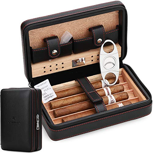 Time C club 4-Finger-Reiseetui aus Leder, tragbar, Zigarren-Humidor mit Zigarrenschneider und Luftbefeuchter, Geschenk für Trauzeugen, Geburtstagsgeschenk, Vatertagsgeschenk, Jahrestagsgeschenk