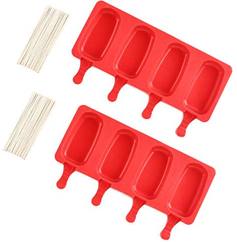 Moldes de silicona Mirenlife 4 cavidades, con tapa, sin BPA, para helados, para hacer helados caseros, moldes de silicona con 40 palitos de madera, juego de 2 (ovalados)