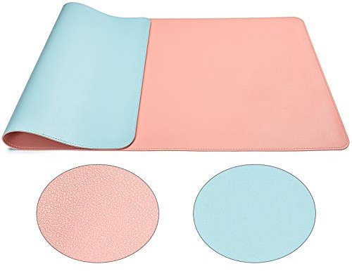 Schreibtischunterlage Doppelseitiges Multifunktionales, Wasserdichter Schreibtischmattenschutz, Ledertisch zum Schreiben, Großes Schreibtischpad für Tastatur und Maus(60x35cm, rosa-himmelblau)
