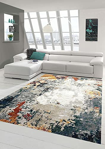 Modern matta abstrakt design hall vardagsrum grå blå röd – lättskött storlek 120 x 170 cm