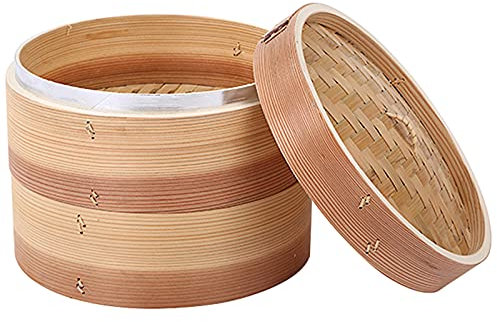 Natural Wood Steamer with Lid 2 Tiers Large Diameter, Perfect for Healthy Cooking of Dumplings, Meat and Vegetables,28cm