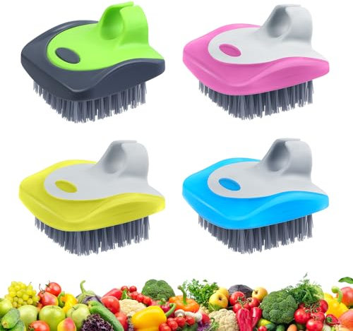 Aodaer 4 Piece Vegetable Brush Potato Scrubber Brush Silicone Hard and Soft Side Fruit Cleaning Tools for Delicate or Tough-Skinned Vegetables
