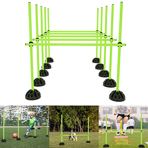 YRHome Set di aste da allenamento multiple per agility condizionale, Slalom, set da calcio per bambini, con aste da 15 x 100 cm, 10 piedini a X, 10 clip verde