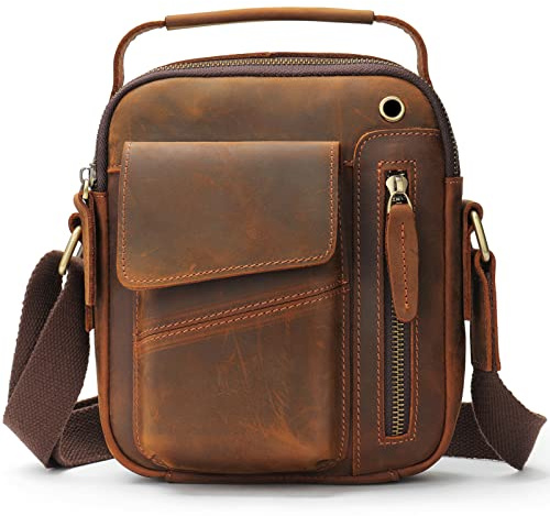 BAIGIO Bolso Hombre Bandolera de Piel Bolso Mano Hombre Vintage Bolso Hombre Pequeño Bolso de Hombro Bolso de Cartera para Negocios, Trabajo, Viaje, Vida Cotidiana
