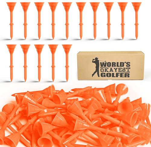 FINGER TEN Golf-Tees Kunststoff 83mm, unzerbrechlich, verbesserte Großpackung, 50/100 Stück, reduziert Reibung, seitlicher Spin, stabil für Männer und Frauen (Orange, 50 Stück)