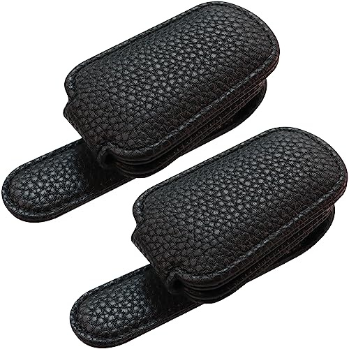 Brillenhalter für Auto Sonnenbrillenhalter, Gbivbe 2 STK Sonnenblende Magnetische Leder Sonnenbrillen Halterung für Auto Visier Zubehör, für Alle Arten von Gläsern Geeignet (Schwarz)
