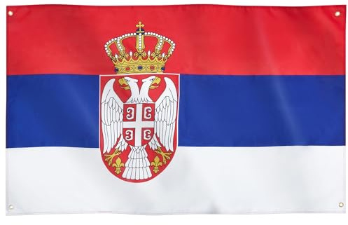 Runesol Bandiera Serbia, 91x152cm, 3ft x 5ft, 4 Occhielli, Occhiello in Ogni Angolo, Bandiera Serba, Tricolore, Yugoslavia, Застава Србије, Interno, Esterno,