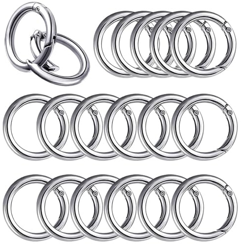 Bikasun 20 Stück Rund Karabinerhaken Runde Karabiner Ring Schlüsselring Klein für Bastelarbeiten, Taschenzubehör, SchlüSselanhänger, DIY Handwerk Machen, 28mm