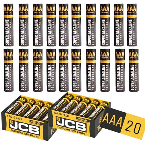AAA Batteries, JCB 20 Pack - Industrial Power Alkaline Triple A Batteries AAA Batteries AAA Battery 1.5v For toys | fairy lights | remotes | Flashlights | Clocks | Home or Office Use |