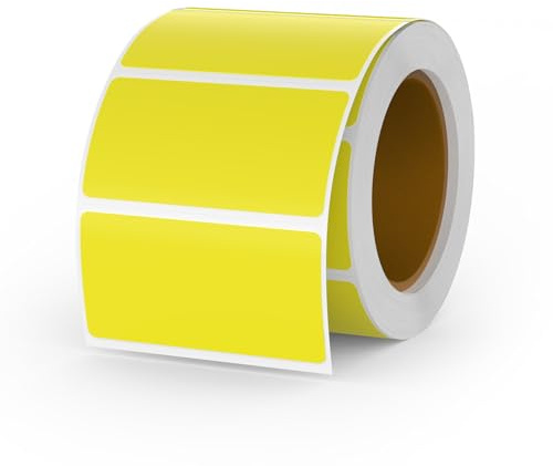 YIKIADA Gelb Thermoetiketten Vinyl 25 × 50 mm Rolle Rechteckig Selbstklebend Adressaufkleber Wasserdicht Aufkleber für Name Barcode QR Code DIY 500 Stück