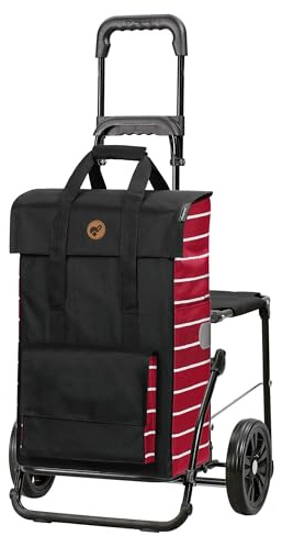 ANDERSEN Einkaufstrolley - Komfort Shopper Jella rot | mit Sitz, klappbar, aus Stahl, bis 50 kg - Tasche mit Seitentasche, Innenfach, Reflektoren, 51 L