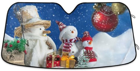 ZRWLUCKY Windschutzscheiben-Sonnenschutz, Motiv: Weihnachts-Schneemann, Blau