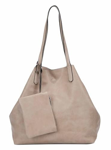 OBC Damen XXL Tasche Set 3in1 Shopper Handtasche Crossbody Hobo Bag Schultertasche Umhängetasche Cross-Over DIN-A4 Damentasche Reisetasche Beuteltasche Leder Optik Taupe