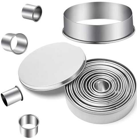 BGOBTY Cortadores de Galletas Redondos,12 Piezas Moldes de Galletas de Acero Inoxidable,Juego redondo de cortador de galletas con caja de almacenamiento para Pasteles Donuts Fudge Mousse (Redondo)