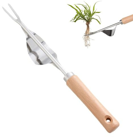SSKHE Unkrautstecher Edelstahl,Wurzeljäter mit Holzgriff,Manuelles Unkrautjätgerät aus Edelstahl mit Holzgriff,Weeder Löwenzahnzieher Rasenmäher,Unkrautstecher Edelstahl für den Garten Rasen Hof
