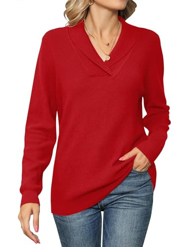 IECCP Women's Jumper V Neck Long Sleeve Collared Soft Knit Pullover Sweater | Soft knit fabric, Collared V neck, Long sleeves, Relaxed pullover fit, Solid colour, Casual office and daily wear
