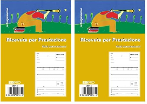 EDIPRO - E5278A - Blocco ricevuta prestazioni occasionali 50x2 autoricalcante f.to 22x14,8 (Confezione da 2)
