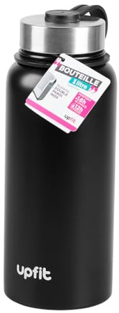 UPFIT – Botella isotérmica – Sistema de doble pared – Material: acero inoxidable – Mantiene 6 horas calientes y 12 horas frías – Capacidad: 1 litro – Fácil de limpiar y usar – Ideal para bebidas frías
