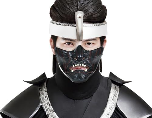 FIESTAS GUIRCA Japanische Halbmaske (Einheitsgröße), Ninja-Kostüm-Zubehör für Halloween und Anime-Themenpartys, Schwarz