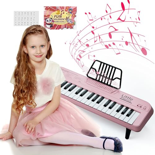 Kids Piano Keyboard, 37 Key Portable Musical Toy for Toddlers Ages 2-5, Pink Electronic Instrument for Girls Boys, Educational Birthday Gifts