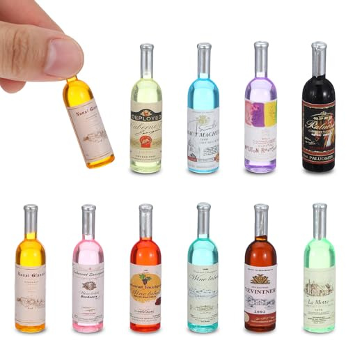 10 Pcs 1:12 Scale Mini Wine Bottles Cake Toppers Wine Drinks Decoration Beer Glass Model Doll House Accessories for Dollhouse Miniature Bottles Cake Decorations