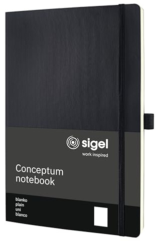 Sigel Conceptum Premium Notizbuch A4 blanko schwarz Softcover | CO338, 194 nummerierte Seiten mit Inhaltsverzeichnis, Falttasche und Stiftschlaufe