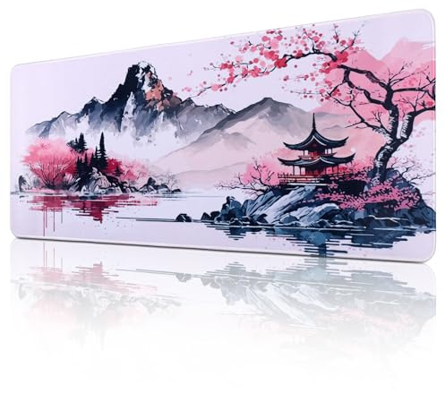 JIZZU Gaming musmatta, 800 x 300 mm XXL musmatta skrivbordsunderlägg, bläckmålning, musmatta stor, vattentät, med halkfritt gummigolv, för kontor, spel, PC, bärbar dator (rosa)