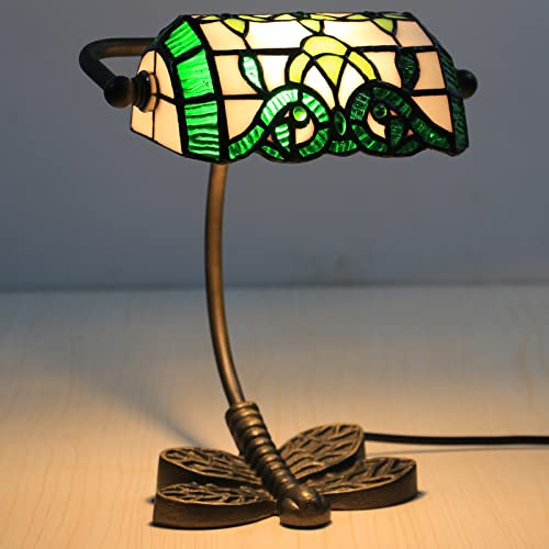 Tiffany Bankers - Lámpara de escritorio retro clásica de vidrieras, perfecta para sala de estar y oficina, regalo pequeño único para decoración del hogar, iluminación de estilo vintage