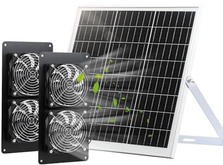 SUNYIMA Solar Ventilator, IP65 Wetterfester Solar Lüfter mit 20W Solarpanel und DC 4 ventilator für Kleine Hühnerställe, Gewächshäuser, Schuppen, Haustier Häuser, Fenster Auspuff