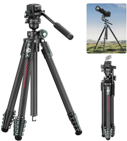 Ulanzi JJ06 GlideGo Treppiede da viaggio in Fibra di Carbonio, Pan&-50°/+60° Tilt Pan, Pesa 1.76kg, Portata 18kg, Altezza 187cm, Uka quick release, Compatto cavalletto fotografico per DSLR/Mirrorless