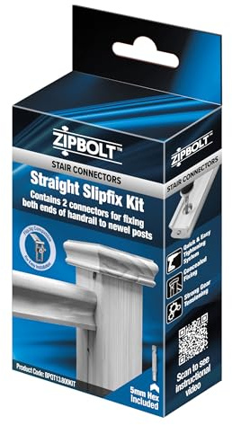 Zip Bolt Straight Slipfix Kit – Concealed Handrail to Newel Post Connector for Landing Applications – Easy One-Man Installation – Concealed Fixing (13.900KIT-S)