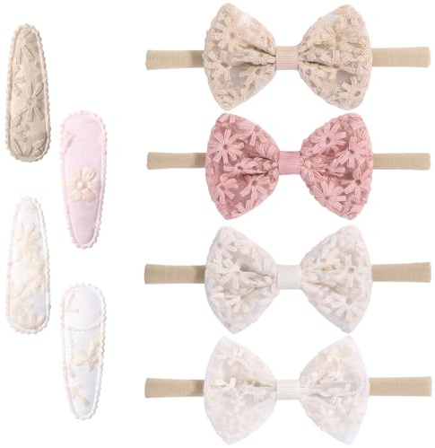 8-pack Baby Hårband och Hårklämmor, Mjuka Blomhårband för Flickor och Småbarn (Stil 1)