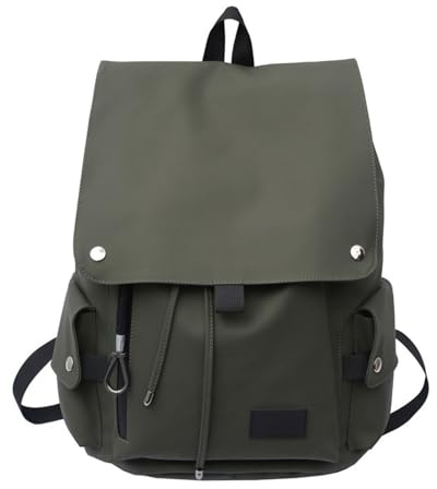 YROHGKPN Bolso bandolera unisex para estudiantes, gran capacidad, con solapa superior, impermeable, piel sintética, con cordón, mochila de día, compartimento protector para portátil, verde