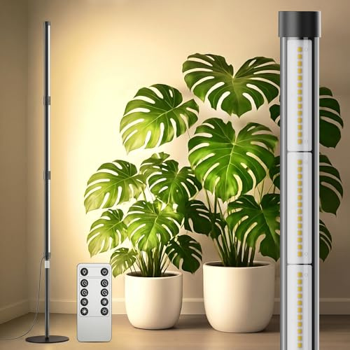 SANSI T10 Stående Fullspektrum Växtlampa för Inomhusväxter, 80W Odlingslampa med 168 Lysdioder, 4/8/12H Timer, 4 Ljusstyrkor, 159–189cm Höjjusterbar, 4000K Växtljus för Växttillväxt