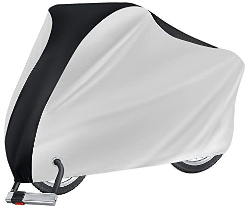 Puroma Bike Cover for 1 Bike, 190T Outdoor Waterproof Bicycle Covers Rain Sun UV Dust Wind Proof with Lock Hole for Mountain Road Electric Bike (Silver & Black)