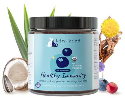 kin+kind Organic Multivitamin for Dogs & Cats - Pet Supplement for Healthy Skin and Coat - Safe, Natural Formula with Wheatgrass, Kelp, Seaweed and Coconut - Made in USA - 8 oz (Large)