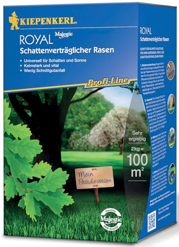 Kiepenkerl Profi-Line Royal Schattenverträglicher Rasen 660700, 2 kg - Schattenrasen mit hoher Schattentoleranz, schnellkeimend, dichter Rasenteppich, pflegeleicht, winterhart und mehrjährig