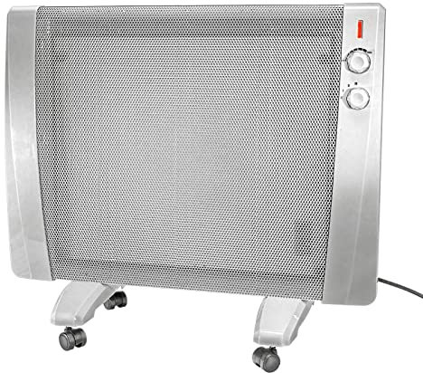 MAUK® Wärmewellen Heizgerät Stand + Wandheizung rollbar | 3 Stufen - 1500W (Thermostat und Überhitzungsschutz) Infrarotheizung auf Rollen | Grau/Silber