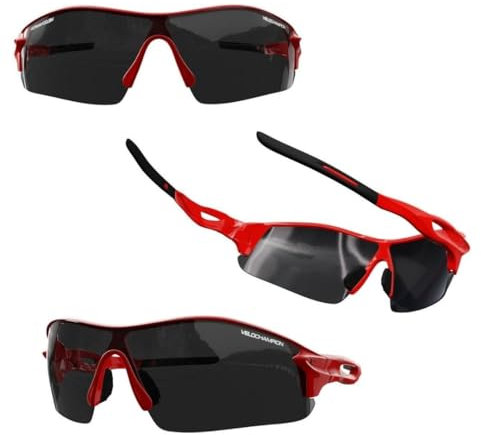 VeloChampion Enfants UNISEX été garçon fille Junior Sports WARP cyclisme Mode Lunettes de soleil Cool lunettes de soleil UV400 UVA UVB Catégorie 3 protection (Red)