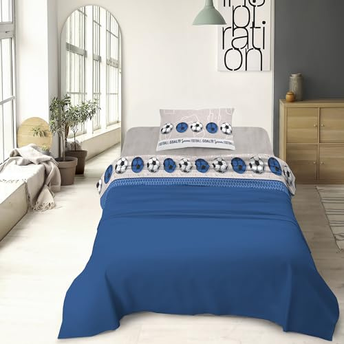 IlGruppone Completo letto lenzuola, stampa digitale calcio 100% cotone, made in italy - Blu - Piazza e mezza