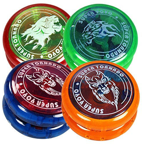 com-four® 4x YoYo mit Blinklicht - LED Yo Yo Kinder und Erwachsene - Anfänger YoYo zum Erlernen cooler Tricks - Super Tornado - Super Jojo [Farbe variiert]