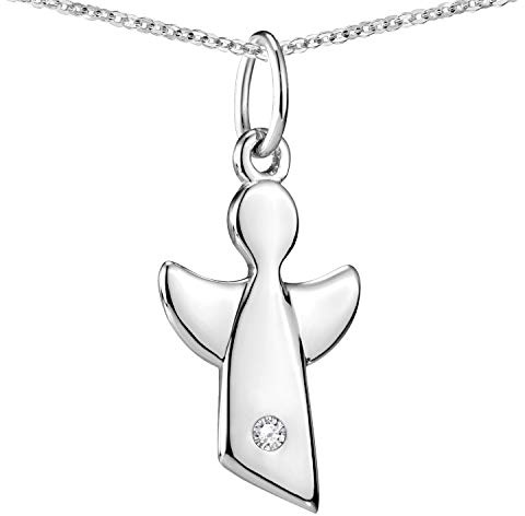 MATERIA Kinder Engel Anhänger mit Geburtssteinen - 925 Sterling Silber mit Kette 36-40cm Geschenk Geburt Taufe in Etui